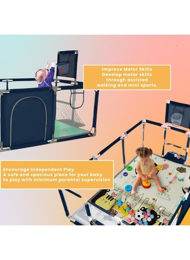 Large Baby Playpen (182x122cm) with Basketball Hoop & Soccer Goal + 50 Colorful Balls – Indoor Ball Pit Bundle - Image 3